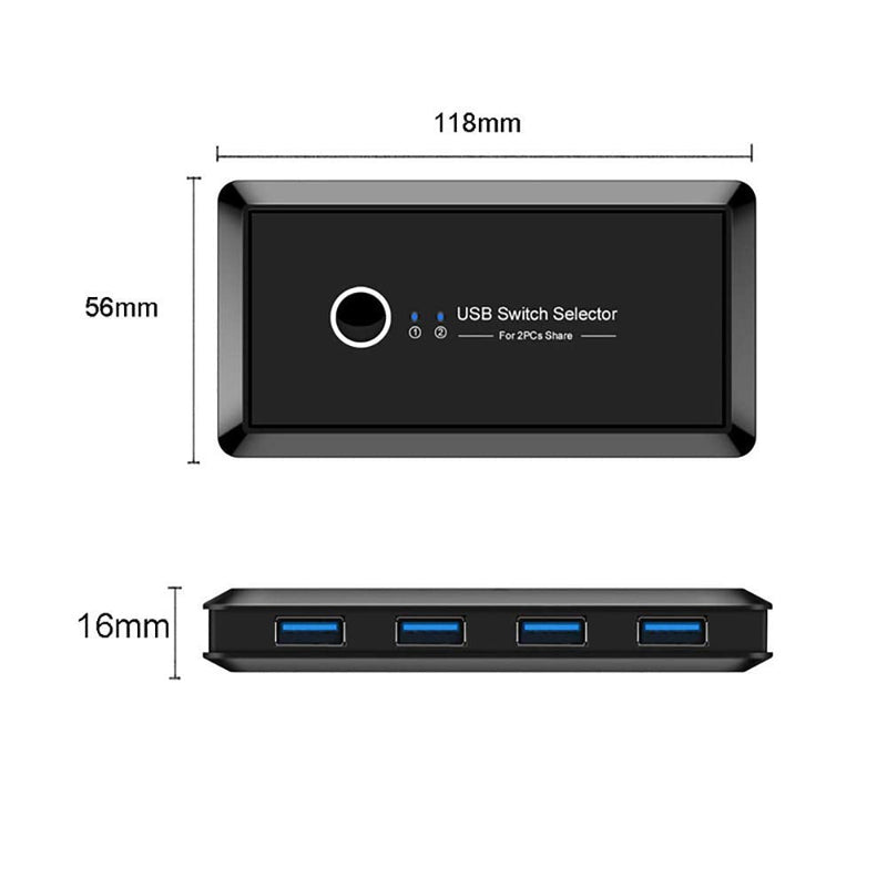 USB 3.0 Sharing Switch Selector 4 Port 2 Computers Peripheral Switcher Adapter Hub for PC, Printer, Scanner, Mouse, Keyboard with One Button Swapping Compatible with Mac/Windows/Linux