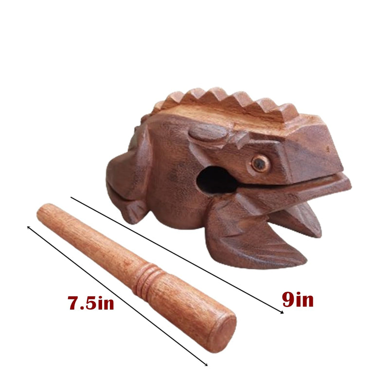 Extra Large 9" Wood Frog Guiro Rasp Percussion Instrument Tone Block Wooden Good Luck Frog Animal Shaped Figurine Handcraft Musical Instruments from Thailand Home Office Decoration (Tan) Tan