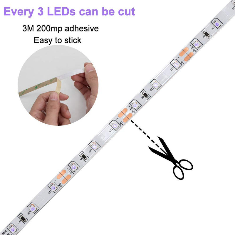 [AUSTRALIA] - YGS-Tech Super Bright 60 Watts UV Black Light LED Strip, 16.4FT/5M 3528 300LEDs 395nm-405nm Non-Waterproof Blacklight with Power Supply, for Night Fishing, Black Party 60Watts 