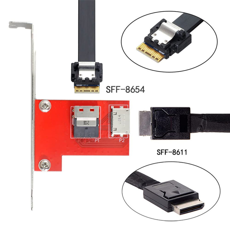 Xiwai PCI-Express 4.0 Slimline SAS SFF-8654 to Oculink SFF-8611 SFF-8612 PCBA Female Adapter with Bracket 8654-8612