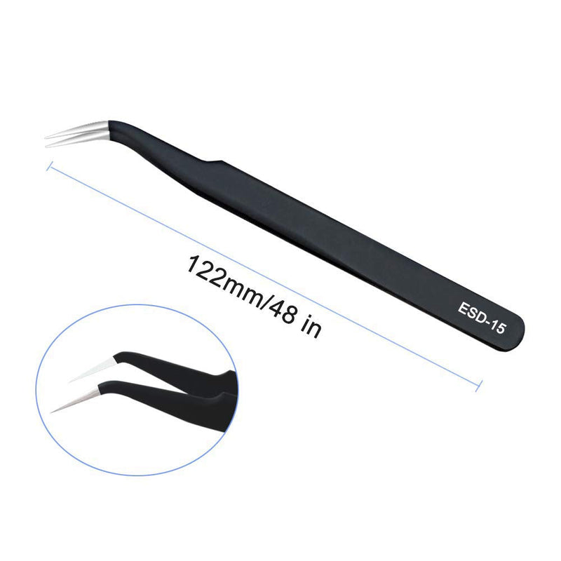 ESD Anti static Precision Electronics Tweezers tools Kit, Non Magnetic Multi-standard Stainless Steel Tweezer Set for Electronics Jewelry-making Repairing and cell phone repair,2pack (ESD-14&15)