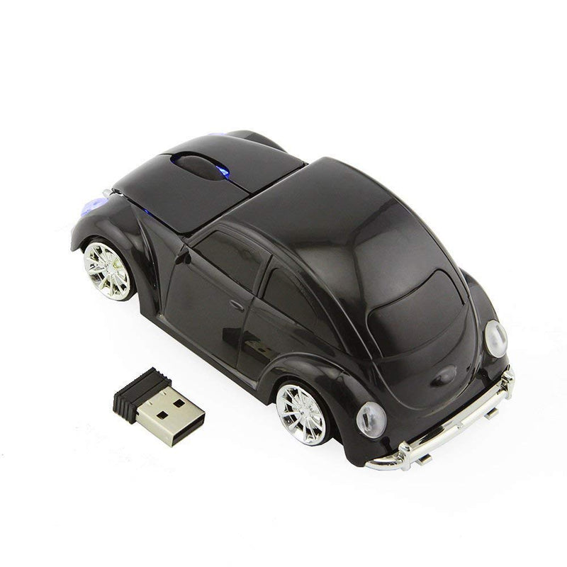 ECOiNVA VW Beetle Wireless Sports Car Shape Mouse Mice Computer Laptop PC Optical Mouse 2.4GHz Nano USB AAA Battery Power Glossy Surface LED Light (Black) Black