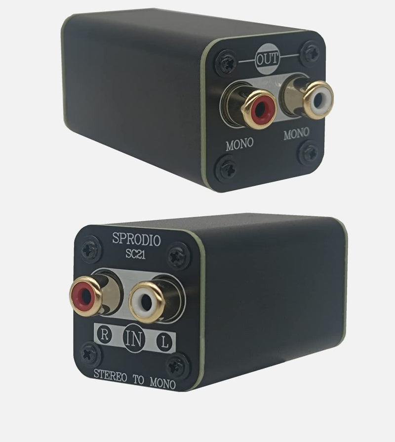 SPRODIO Single Stereo to Mono Converter, RCA L/R Audio Adapter Stereo to Mono summing Cable Adapter SC21