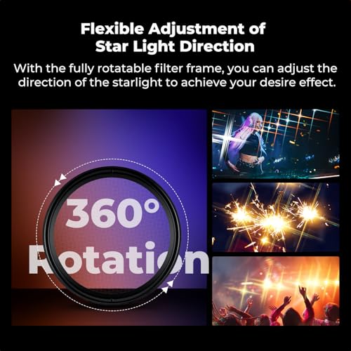 K&F CONCEPT 77mm Adjustable Star Filter 4-8 Point Short Starbursts