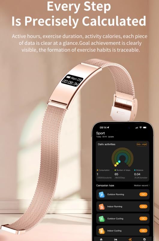 Smart Bragelet Health &-Fitness-Tracker with Stress Management, Workout Intensity, Sleep Tracking, 24/7 Heart Rate and More, Midnight Black/Rose Gold (Mesh Gold) Mesh Gold
