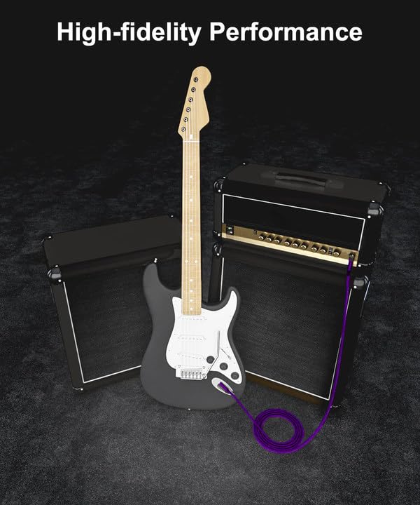 Elebase 1/4 Inch TRS Instrument Cable 10ft 2-Pack,Right-Angled to Straight 6.35mm Male Jack Stereo Audio Cord,6.35 Balanced Interconnect Line for Electric Guitar,Bass,Keyboard,Mixer,Amplifier,Speaker 10FT/3M Purple