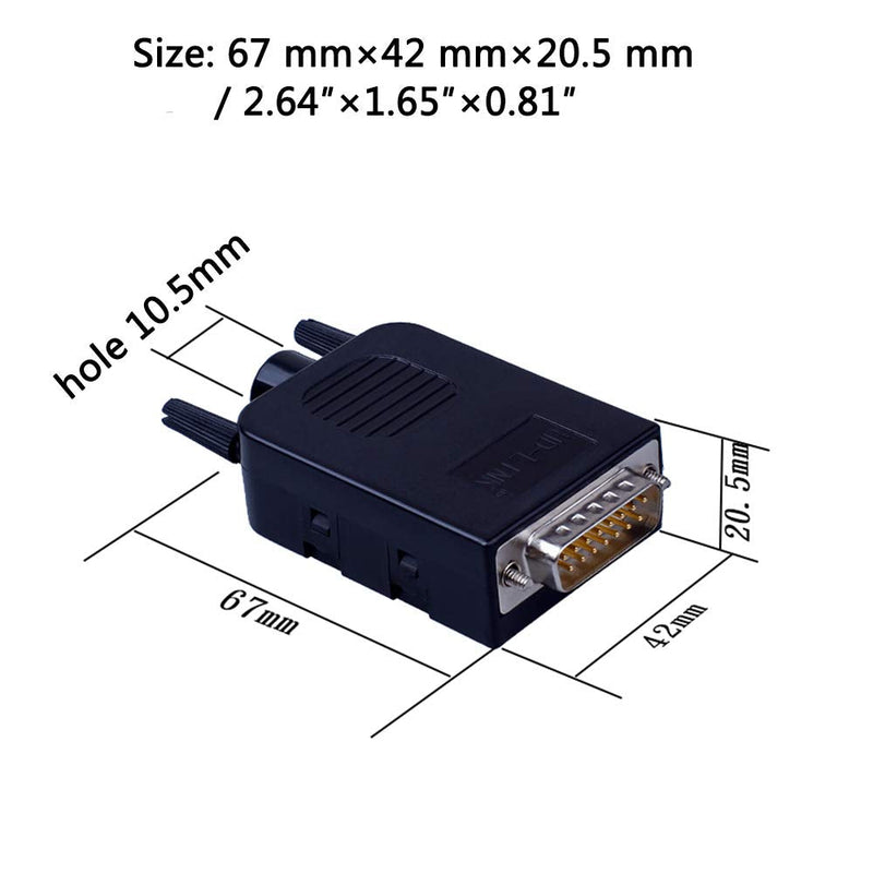 ANMBEST DB15 Solderless Serial to 15-pin Port Terminal Male Adapter Connector Breakout Board with Case Long Bolts Nuts (2PCS Male) 2PCS Male