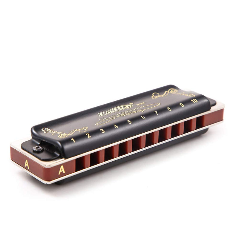 Diatonic Blues Harmonica 10 Holes Blues Harmonica 20 tones black T008K with Case，More Professional Harmonica for Beginner ，Students，Adults and Professional Player (Key of F) Key of F