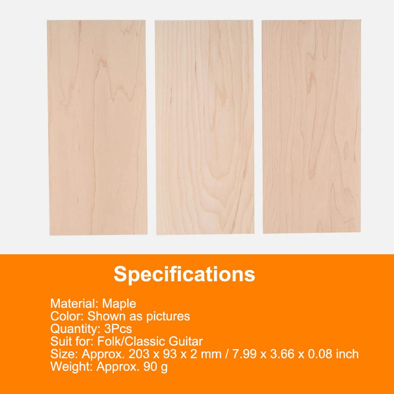 3Pcs Guitar Head Veneers, Maple Guitar Headplate for Guitar Luthiers Replacement Tool Maple Wood Veneer Maple Veneer