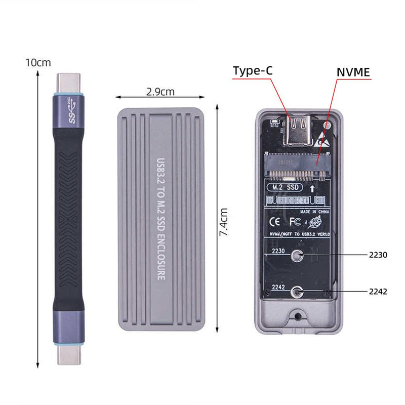 Xiwai 20Gbps Type-C USB3.2 Gen2 USB4 to M-Key M.2 NVMe NGFF SATA 2242/2230mm SSD Enclosure PCBA Adapter RTL9220 Chipset 2242mm Single