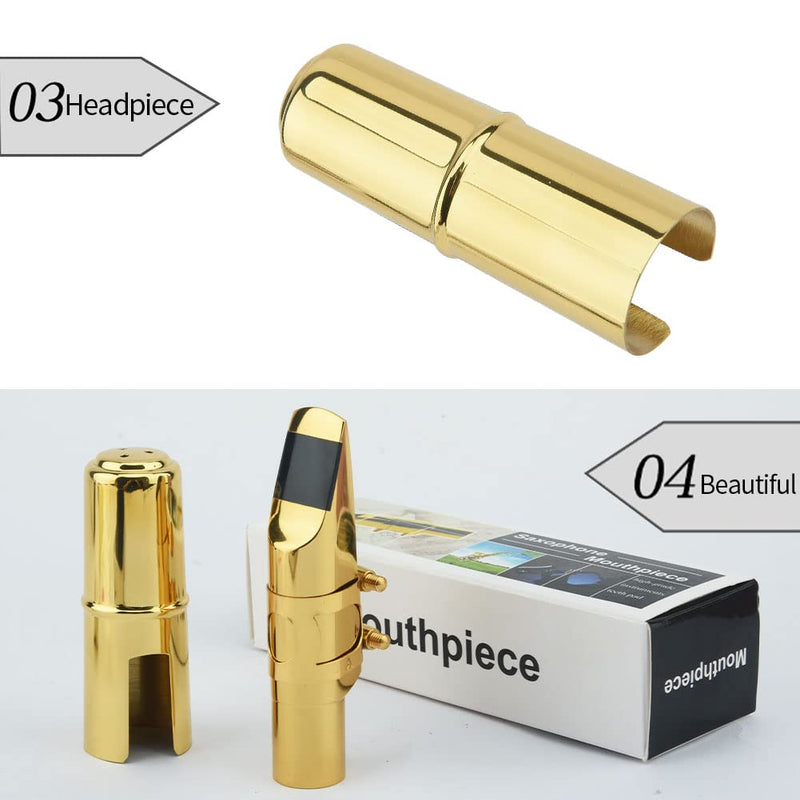 [AUSTRALIA] - Alto Sax Saxophone Mouthpiece w/Cap & Ligatures, Brass Metal Eb Alto Sax Mouthpieces 5C for Saxophone Professionals and Beginners (Gold - 5C) 