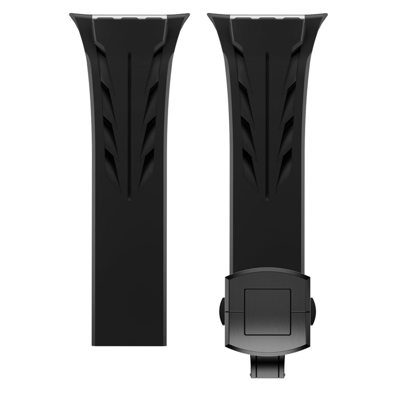 FKM Watch Band F10 - Premium Rubber Strap for Apple Watch Compatible with iWatch Ultra 3 / Ultra2/Series 10 9 8 7 (44mm 45mm 46mm 49mm), Sport bands with Folding buckle, Rugged Heavy Duty Modern 006Black-b 42mm/44mm/45mm/46mm/49mm