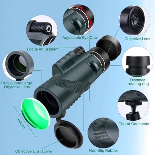 50X60 Monocular Telescope, Monoculars for Adults High Powered, High Power HD Compact Monocular BAK-4 Prism and FMC Lens, Stargazing Hunting, Wildlife Bird Watching, Travel Camping, Hiking