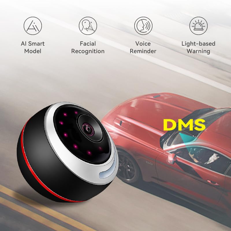 DMS Driver Monitoring System AI Fatigue Warning Device with Face Recognition Alerts for Eye Closing Yawning Smoking Phone Use & Distraction Works for All Vehicles