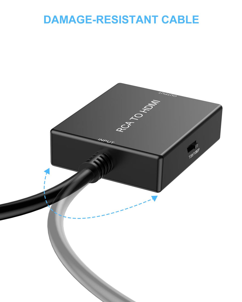 RCA to HDMI Adapter Converter, AV to HDMI Converter with HDMI Cable Supports PAL/NTSC for PS2/VHS/VCR/Blue-Ray DVD ect.
