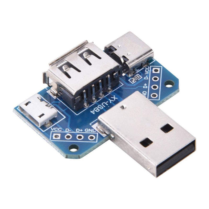 5pcs USB Adapters, Male to Female USB Connector DIP Adapter Branch Board 2.54mm 4P Micro Type-C Connector Converter