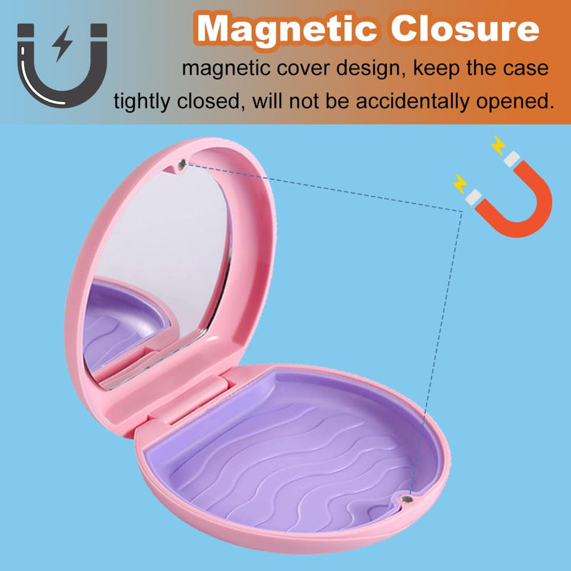 Braces Box, Portable Tooth Splint Box with Mirror, Empty Orthodontic Teeth Holder Box for Holder and Mouth Guard with Tool for Removing Aligners (Pink) Pink