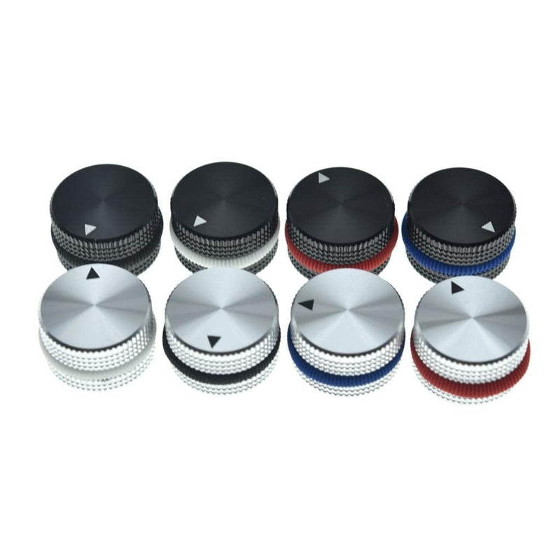 [AUSTRALIA] - Dopro 4-Pack 25 * 15.5mm Set Screw Style Aluminium Potentiometer Knobs 1/4" Universal Pot Control Knobs with Rubber Ring and Indicator for Guitar/Bass Equipments Silver with Red Ring 