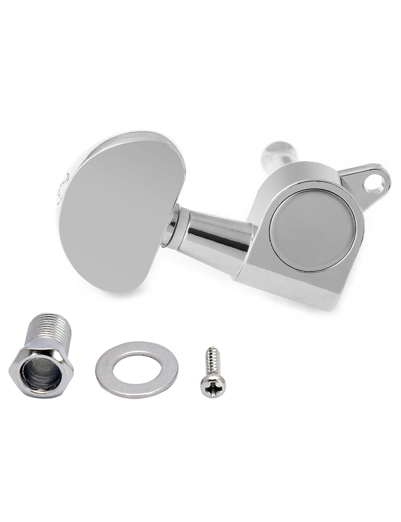 Bogart Sealed String Tuning Pegs Tuning Machines Grover Machine Heads Tuners Tuning Keys 6 In Line for Right Handed Acoustic Guitar or Electric Guitar Half Round Head Chrome., (TP 02-CR-6R)