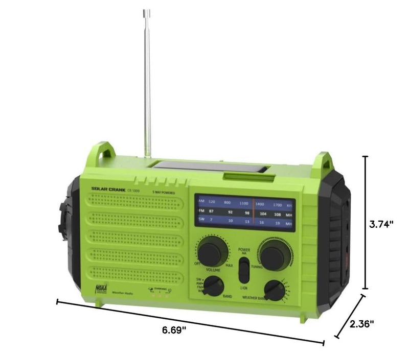 [AUSTRALIA] - Emergency Weather Radio – 18500mWh Portable AM/FM/SW/NOAA Radio with Solar Hand Crank, Rechargeable Battery, USB Charger, LED Flashlight, Reading Light, and SOS Alarm, for Home Outdoor (Green) Green 