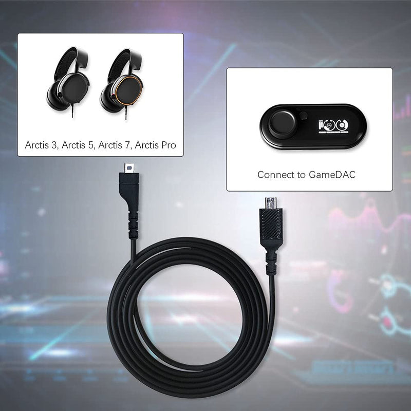 Replacement Cable Cord Compatible with SteelSeries Arctis 3, Arctis Pro Wireless, Arctis 5, Arctis 7, Arctis Pro Gaming Headset, QJYTH Audio Cable 3.5mm Fit for GameDac(2 in 1, Black)
