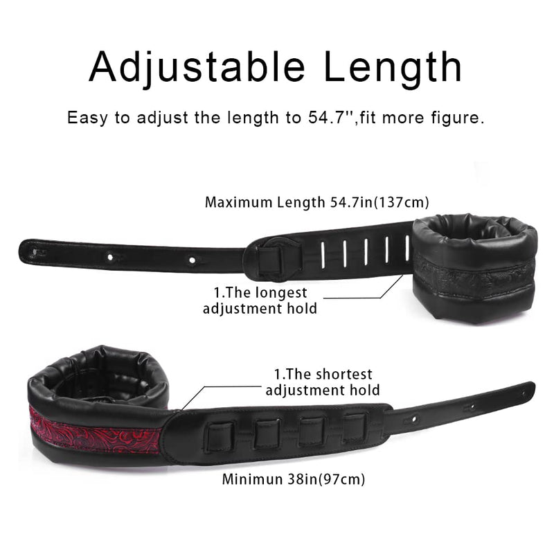 Neoprene Guitar Strap 3.4'' With Carbon Buckle, Leather Top & Back Soft For Bass, Electric Acoustic Guitar Black