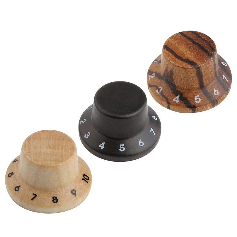 KAISH 2-Pack Wood Knobs LP/Strat Style Bell Knobs Guitar Bass Wood Top Hat Knob with Numbers 1-10 Rose Wood Pack of 2