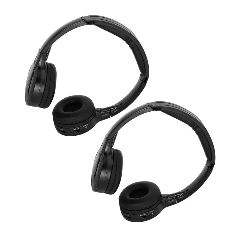 2 Channel Cordless Infrared Stereo Car Headrest Headphone Earphone, IR, Foldable Lightweight Design, Comfortable Fit, Auto Power Off, 2.8/3.8 MHz Channels