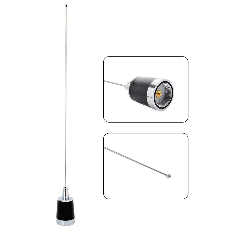 HYS Dual Band NMO Antenna, 21Inches 2.15dBi 144/430MHz 100Watt Whip for Yaesu Motorola ICOM Kenwood Mobile Radios Transceiver silver