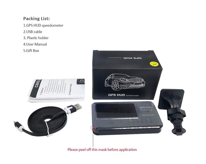Original Universal GPS Head Up Display Speedometer Odometer Car Digital Speed Display MPH Over Speeding Alarm Car Clock for All Vehicles C60/C60S/C80/C90 (C60S)