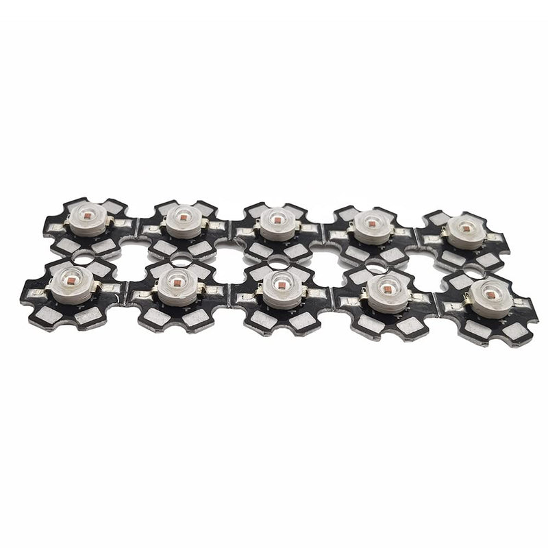 Vrabocry Pack of 10 High Power LED Chip 3 W Deep Red Plant Grow Light (650 nm - 660 nm / 400 mA - 500 mA / DC 2 V - 2.2 V/3 Watt) SMD COB Emitter Diode Components 3 W Bead with 20 mm Black Star PCB Deep Red 660nm