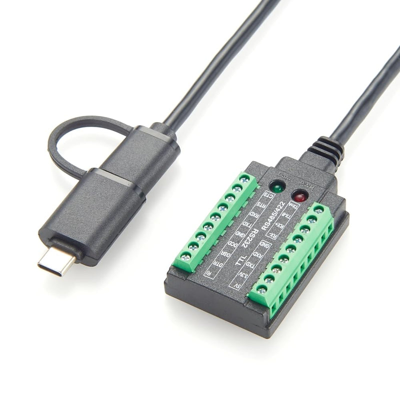 4 In 1 FTDI USB to RS232 RS485 RS422 TTL 3.3V 5V Serial Adapter Cable with FT232RL Chip Dual Port USB-A & USB-C to COM Port Converter with Terminal Block for Modem, Scanner, Windows, MacOS (1M/3.3FT)