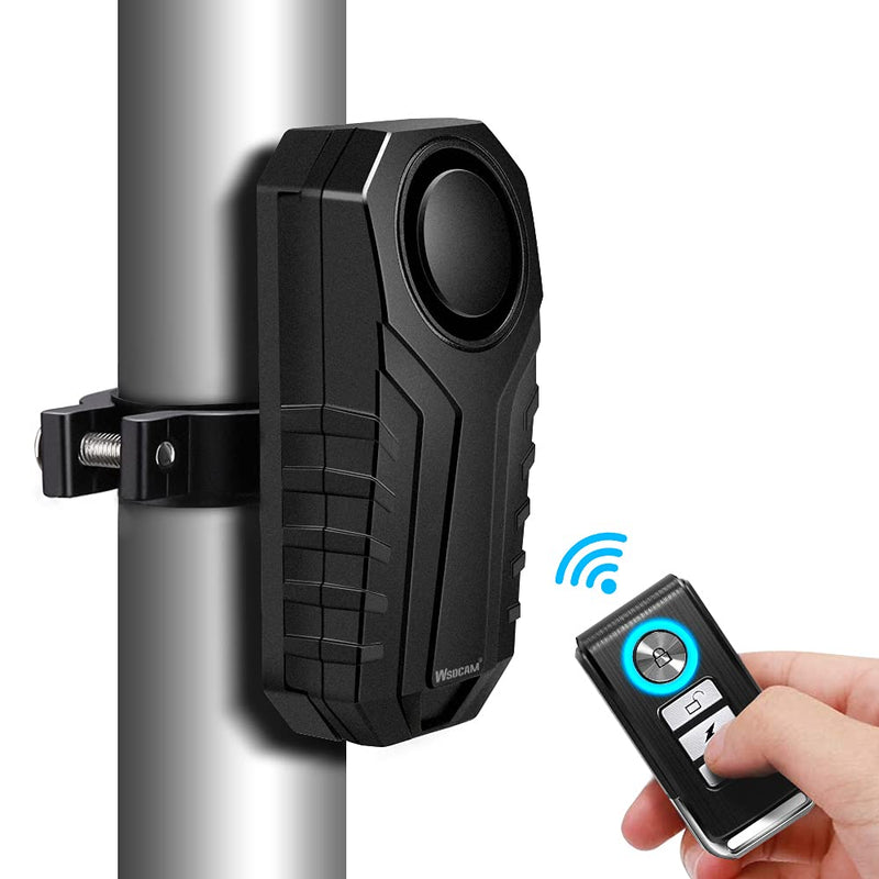 WSDCAM Anti-Theft Bike Alarm with Mount, 113dB Burglar Vibration Motorcycle Bicycle Alarm Security System Waterproof Cycle Bike Alarm with 2 Remotes