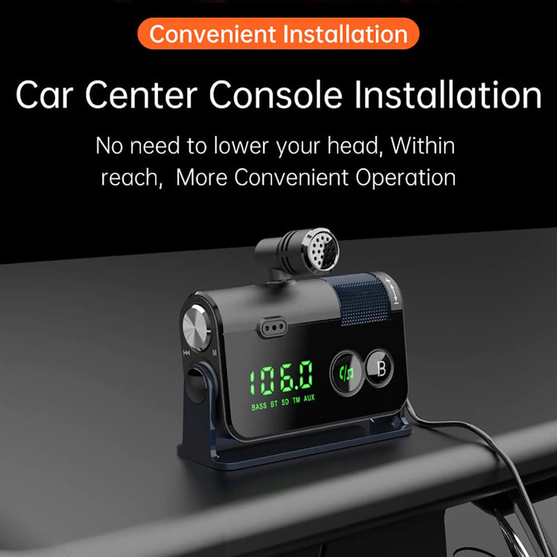 WYYHAA Fm Bluetooth Transmitter Car, 2 Microphones & QC3.0 +Type-C PD 18W HiFi Bass, Car Bluetooth Adapter Supports Hands-Free Calling, Siri Google Assistant, TF Card AUX Output, Blue