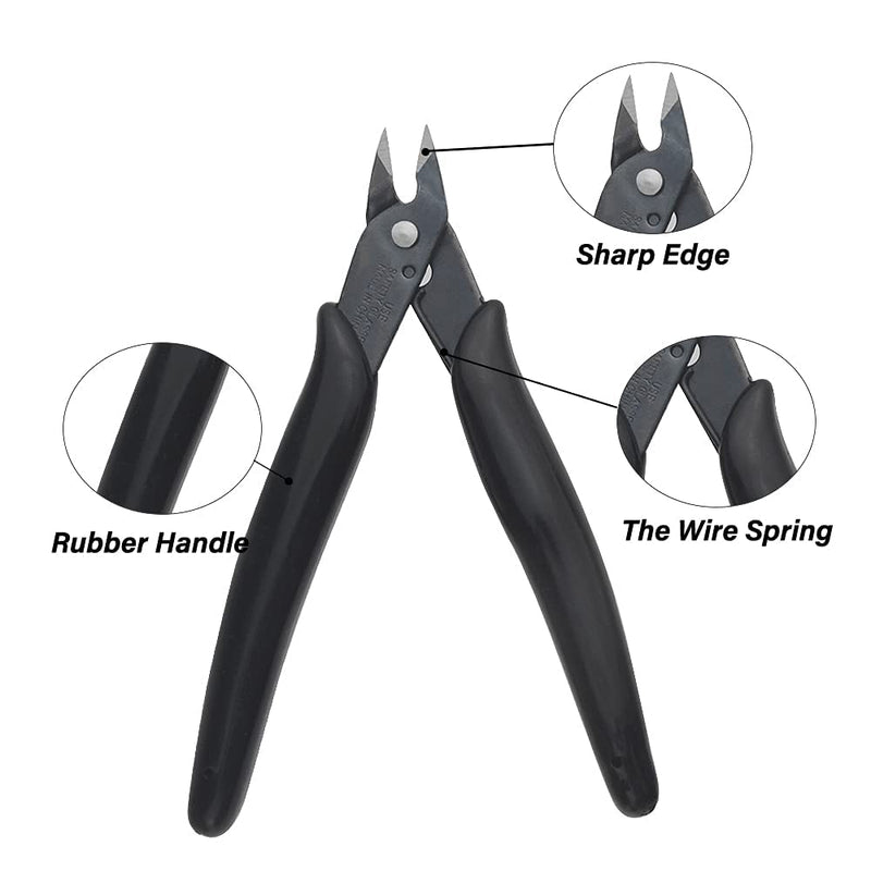 Flush Cutter Pliers 5Pcs Micro Wire Cutters with Spring Wire Cutters Precision Electronic Mini Cutting Pliers for Ultra-fine Cutting Needs Electronics Crafts Black 5Pack