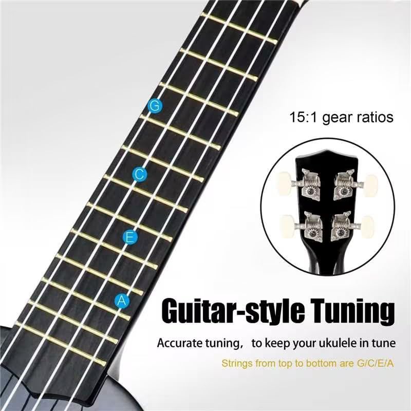 21 Inch Soprano Ukulele for Beginners, Hawaiian Ukulele Four String Wood Ukelele Professional Ukalelee For Adult Student Starter (Black) Black Ukulele