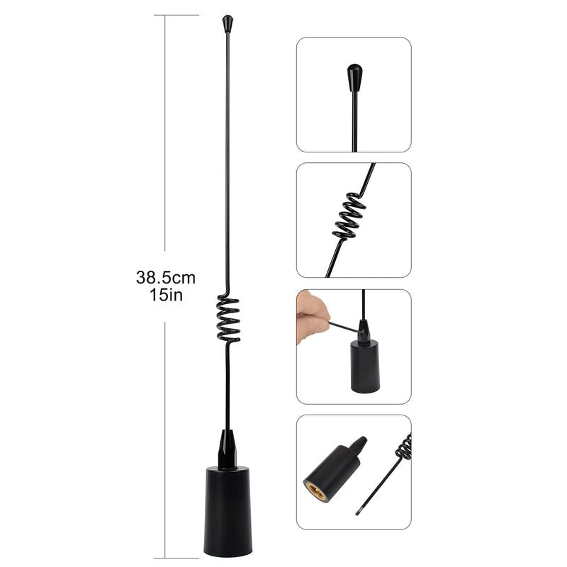 UAYESOK Stainless Steel Marine VHF Antenna, 15 Inch Low Profile | Boat Antenna for Cobra Icom Uniden Standard Horizon Marine VHF Radio, 16.4ft RG-58 Coaxial Cable, L-Mount Bracket