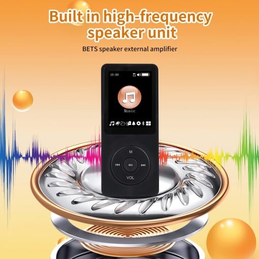 128GB Portable MP3 Player, with Bluetooth 5.2, Music Player with Built-in HD Loudspeaker, HiFi Lossless Sound, E-Book Reader, Earphones Included, Voice Recorder Black