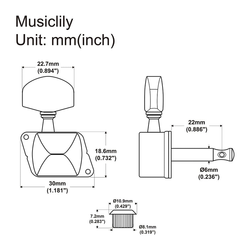 Musiclily Pro 3+3 Semi-closed Guitar Tuners String Tuning Pegs Keys Machine Heads Set for for Acoustic or Electric Guitar,Chrome Half Moon Button Chrome
