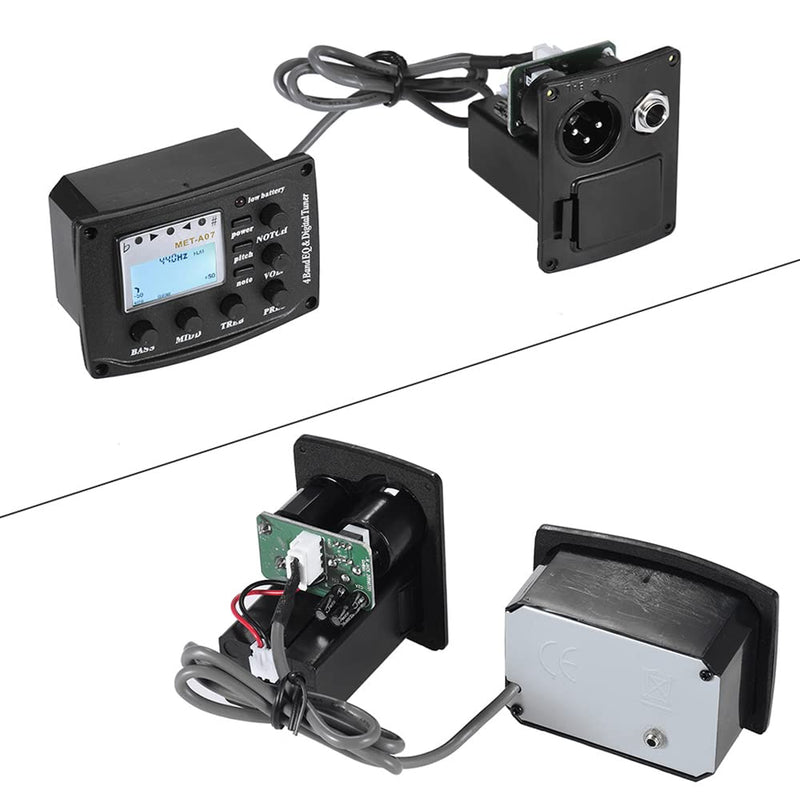 Acoustic Guitar 4-Band EQ Equalizer Tone and Volume Amplifier Preamp Piezo Pickup 6.35mm XLR with Pitch Note Notch Function Clear LCD Display
