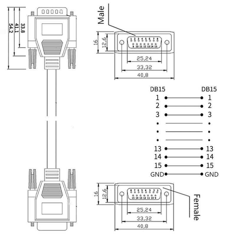 10ft DB15 RS232 15 Pin Serial Extension Cable, Male to Female 15-Pin Gold Plated Connecter Straight Through Cord