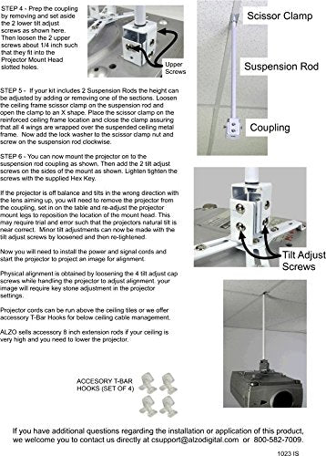 ALZO Suspended Drop Ceiling Video Projector Mount with Scissor Clamp for T-Bar Attachment
