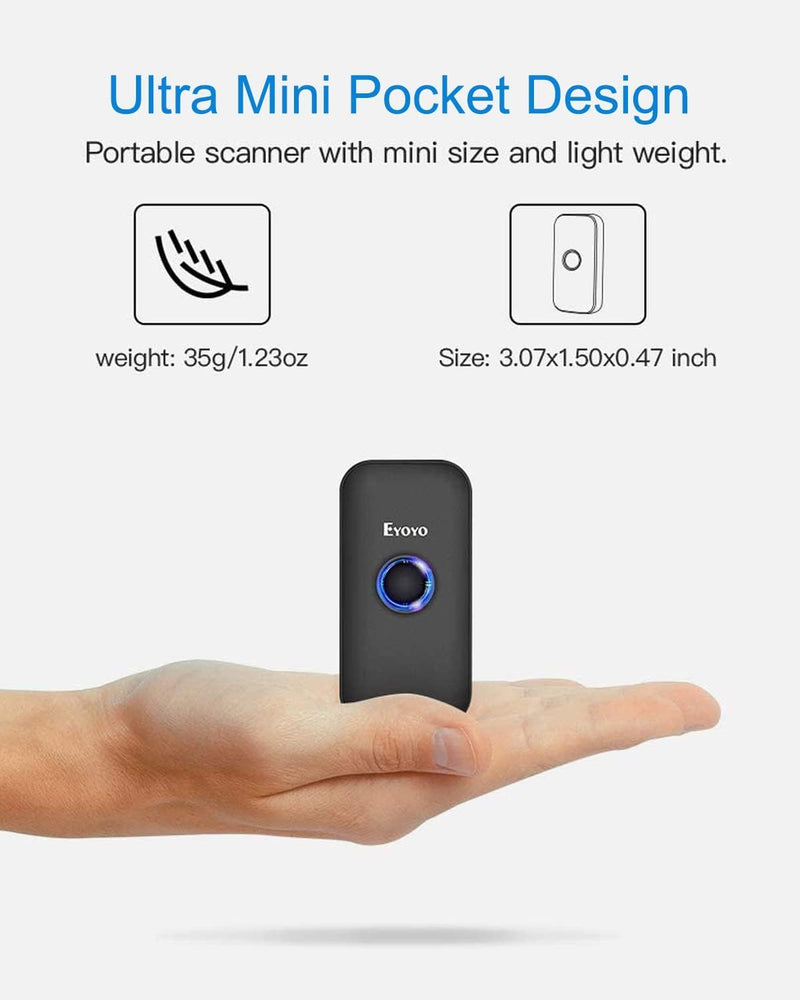 [AUSTRALIA] - Eyoyo 1D Mini Bluetooth Barcode Scanner with Case, 3-in-1 2.4G Wireless & Bluetooth & USB Wired Barcode Scanner Portable Barcode Scanning Work with iOS, Windows, Android, Tablets or Computers(Black) 