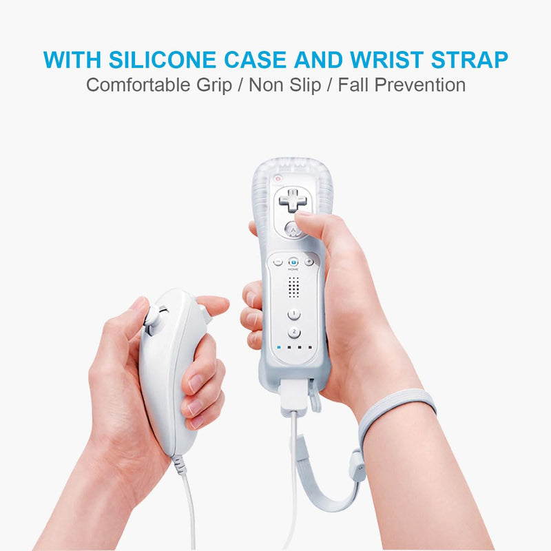 Wii Remote with Nunchuck, Compatible with Nintendo Wii/Wii U, Wii Controller with Nunchuck, with Silicone Case and Wrist Strap