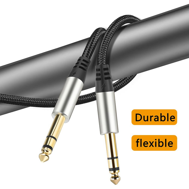 Pack of 2 TRS Instrument Cable 1/4 Inch Straight 6.35mm Male Jack Nylon Braided Studio Cord (16 Feet-2 Pack) 16 Feet-2 Pack