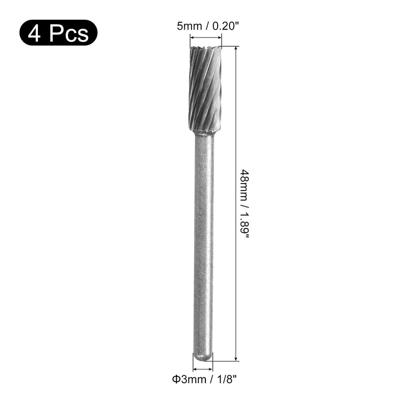 QUARKZMAN 4 Pcs Tungsten Carbide Rotary Files 1/8" Shank Single Side Cut Cylindrical with Rounded End Rotary Milling Tools 5mm Diameter