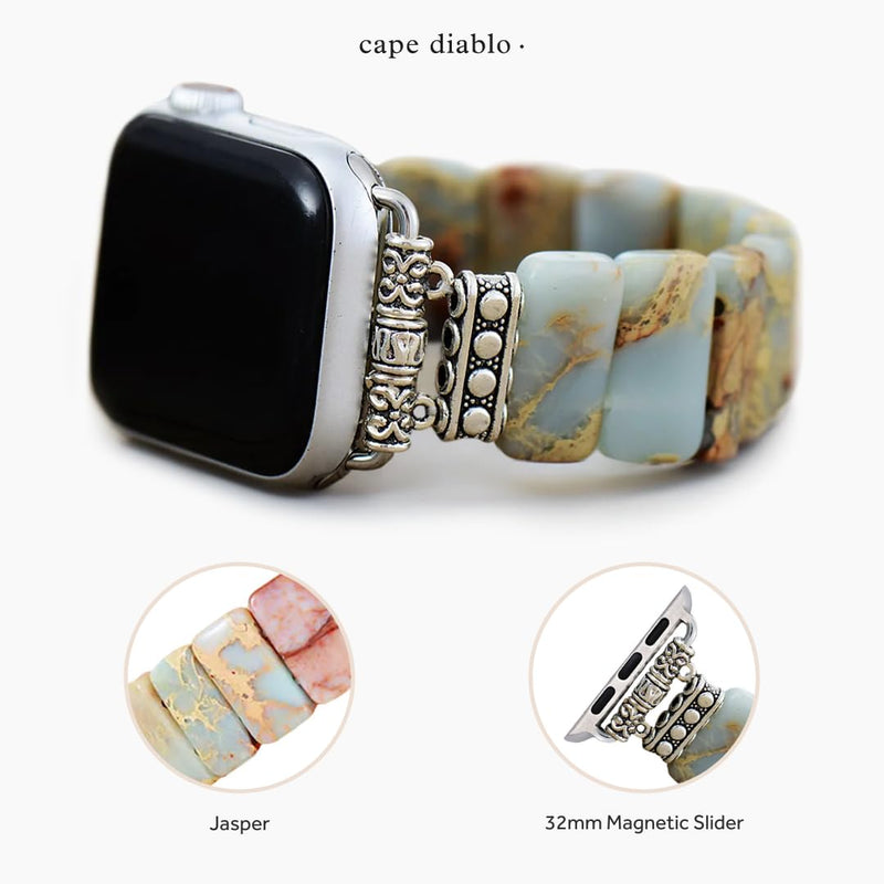 Cape Diablo Smart Watch Band for Women - Handmade Gemstone Strap - Compatible with 38mm-45mm Apple Faces, Earth Tibetan
