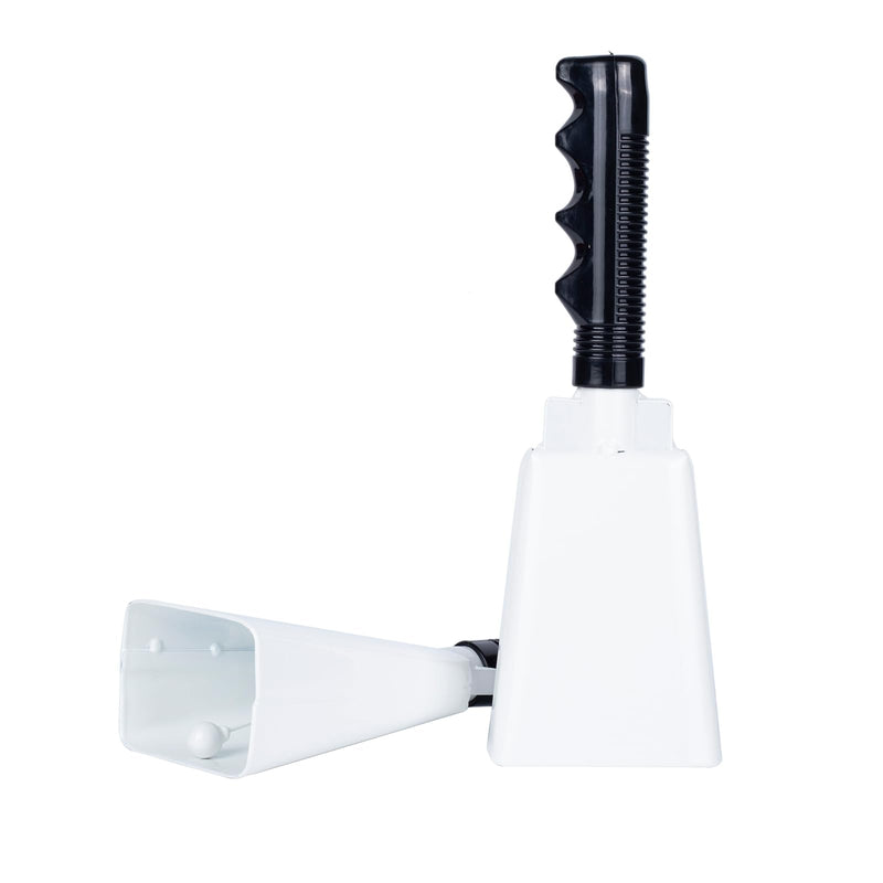 Steel Cowbell with Handle 8 Inch Cow Bells Noise Makers, 2 Pack Large Cowbells for Sporting Events, Hand Percussion Cowbells Cheering Bell for Football Game Party Concert Graduation School (White) White