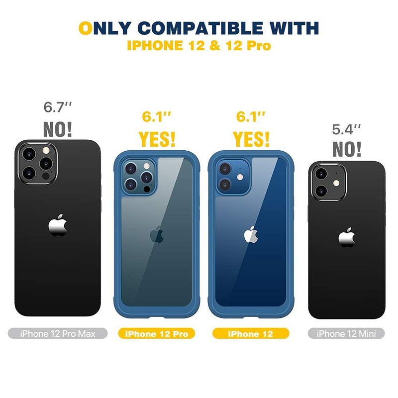 Diaclara Designed for iPhone 12/12 Pro Case, Full Body Rugged Case with Built-in Touch Sensitive Anti-Scratch Screen Protector, Soft TPU Bumper Case for iPhone 12/12 Pro 6.1" (Blue and Clear) iPhone 12 & iPhone 12 Pro 6.1" Blue and Clear