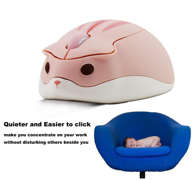 2.4GHz Wireless Mouse Cute Hamster Shape Less Noice Portable Mobile Optical 1200DPI USB Mice Cordless Mouse for PC Laptop Computer Notebook MacBook Kids Girl Gift (Pink) Pink